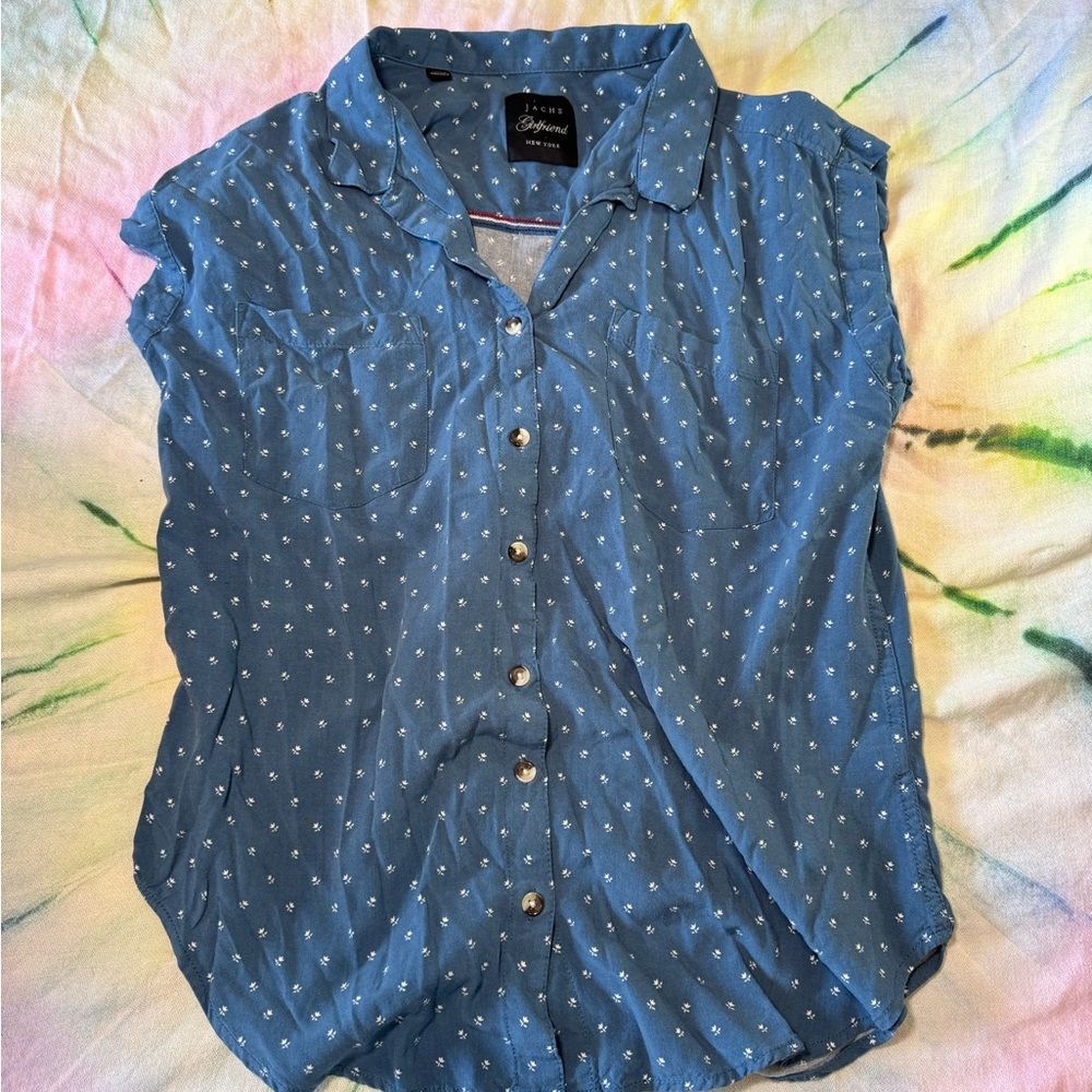 JACHS Girlfriend Casual Button Down Cap Sleeve Blouse